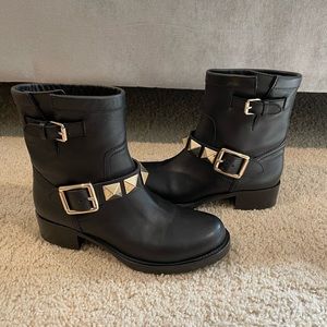 Valentino Rockstud Combat Boots Sz 38 Black Leather